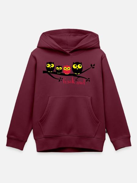 Freak Owl 3 Farbig - Kinder Premium Organic Hoodie - Burgunderrot