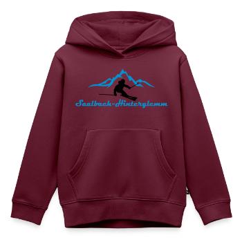 Winter - Skifahrer Berge Saalbach - Kinder Premium Organic Hoodie - Burgunderrot - Vorne - AI Model Kid Female (0cm)