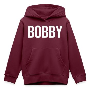 Bobby Custom Name Schriftart Text Geburtstag - Kinder Premium Organic Hoodie - Burgunderrot - Vorne - AI Model Kid Female (0cm)