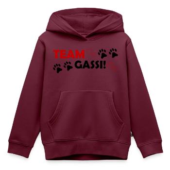 Team Gassi - Kinder Premium Organic Hoodie - Burgunderrot - Vorne - AI Model Kid Female (0cm)
