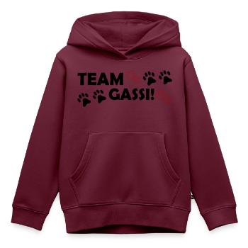 Team Gassi - Kinder Premium Organic Hoodie - Burgunderrot - Vorne - AI Model Kid Female (0cm)