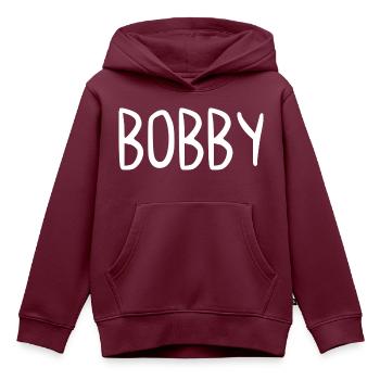 Bobby Custom Name Schriftart Text Geburtstag - Kinder Premium Organic Hoodie - Burgunderrot - Vorne - AI Model Kid Female (0cm)