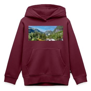 Geiranger panorama Storseterfossen Norwegen - Kinder Premium Organic Hoodie - Burgunderrot - Vorne - AI Model Kid Female (0cm)