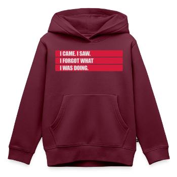 I came saw forget - Kinder Premium Organic Hoodie - Burgunderrot - Vorne - AI Model Kid Female (0cm)