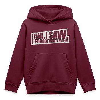 I came saw forget - Kinder Premium Organic Hoodie - Burgunderrot - Vorne - AI Model Kid Female (0cm)