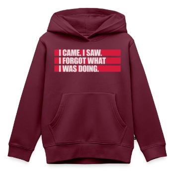 I came saw forget - Kinder Premium Organic Hoodie - Burgunderrot - Vorne - AI Model Kid Female (0cm)