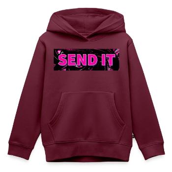 SEND IT Boxlogo - Kinder Premium Organic Hoodie - Burgunderrot - Vorne - AI Model Kid Female (0cm)