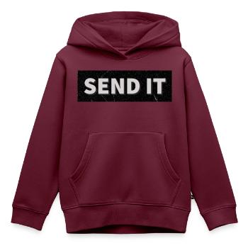 SEND IT Boxlogo - Kinder Premium Organic Hoodie - Burgunderrot - Vorne - AI Model Kid Female (0cm)