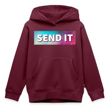SEND IT Boxlogo - Kinder Premium Organic Hoodie - Burgunderrot - Vorne - AI Model Kid Female (0cm)