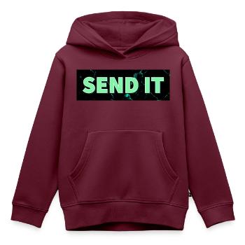 SEND IT Boxlogo - Kinder Premium Organic Hoodie - Burgunderrot - Vorne - AI Model Kid Female (0cm)