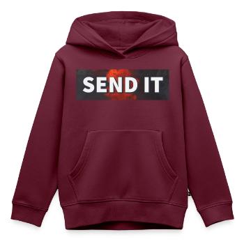 SEND IT Boxlogo - Kinder Premium Organic Hoodie - Burgunderrot - Vorne - AI Model Kid Female (0cm)