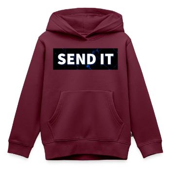 SEND IT Boxlogo - Kinder Premium Organic Hoodie - Burgunderrot - Vorne - AI Model Kid Female (0cm)