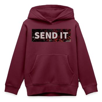 SEND IT Boxlogo - Kinder Premium Organic Hoodie - Burgunderrot - Vorne - AI Model Kid Female (0cm)