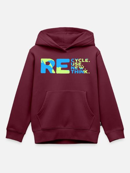 ReCycle ReUse ReNew ReThink - Kinder Premium Organic Hoodie - Burgunderrot
