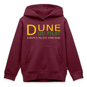 Dune du Pilat, gelb, Englisch - Kinder Premium Organic Hoodie - Burgunderrot - Vorne - AI Model Kid Female (0cm)