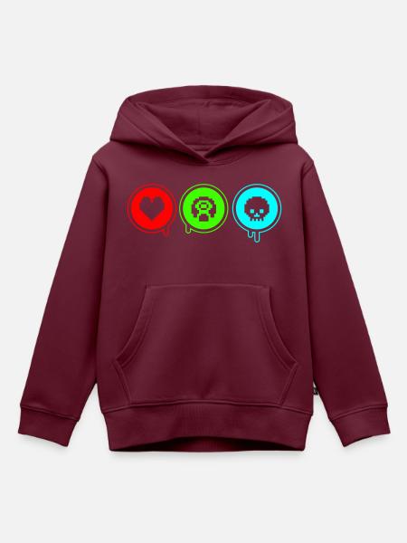 Love, Retro, Death | Druckfarbe frei wählbar! - Kinder Premium Organic Hoodie - Burgunderrot