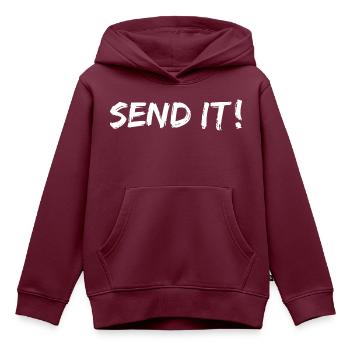 send it - Kinder Premium Organic Hoodie - Burgunderrot - Vorne - AI Model Kid Female (0cm)