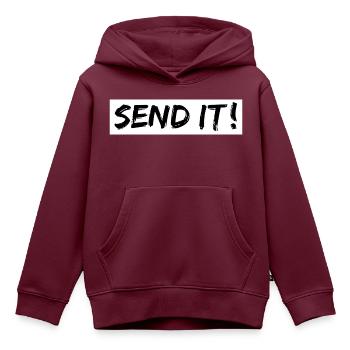 send it - Kinder Premium Organic Hoodie - Burgunderrot - Vorne - AI Model Kid Female (0cm)
