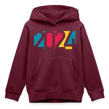 2024 happy new year Jahreszahl Datum Zahl Anno - Kinder Premium Organic Hoodie - Burgunderrot - Vorne - AI Model Kid Female (0cm)