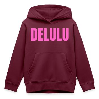 DELULU - Kinder Premium Organic Hoodie - Burgunderrot - Vorne - AI Model Kid Female (0cm)