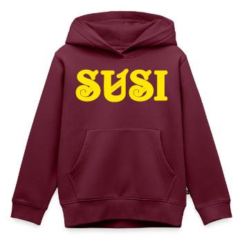 Vintage Text Susi gelber Text - Kinder Premium Organic Hoodie - Burgunderrot - Vorne - AI Model Kid Female (0cm)