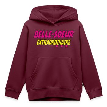 AUSSERGEWÖHNLICHE Schwägerin - Kinder Premium Organic Hoodie - Burgunderrot - Vorne - AI Model Kid Female (0cm)