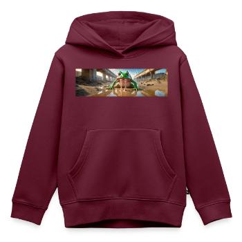 Riesiger schleimiger sabbernder Frosch Aufstieg des mutierten Monsters - Kinder Premium Organic Hoodie - Burgunderrot - Vorne - AI Model Kid Female (0cm)