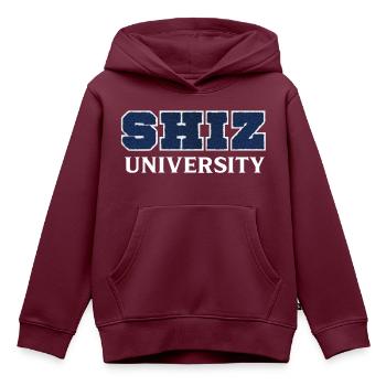 Wicked Design Shiz University Logo - Kinder Premium Organic Hoodie - Burgunderrot - Vorne - AI Model Kid Female (0cm)