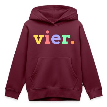 vier 4. Geburtstag - Kinder Premium Organic Hoodie - Burgunderrot - Vorne - AI Model Kid Female (0cm)