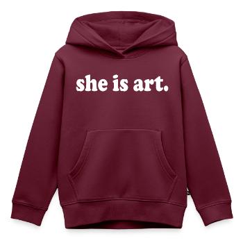 She is art - Kinder Premium Organic Hoodie - Burgunderrot - Vorne - AI Model Kid Female (0cm)
