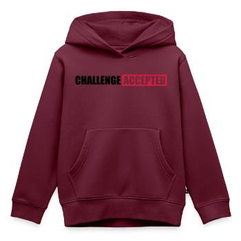 Challenge Accepted Text Design - Kinder Premium Organic Hoodie - Burgunderrot - Vorne - AI Model Kid Female (0cm)