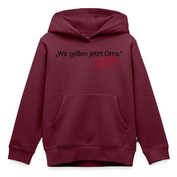 Wir grillen jetzt Oma Satzzeichen Komma Leben Omi - Kinder Premium Organic Hoodie - Burgunderrot - Vorne - AI Model Kid Female (0cm)