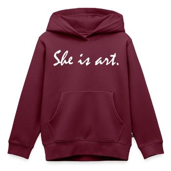 She is art - Kinder Premium Organic Hoodie - Burgunderrot - Vorne - AI Model Kid Female (0cm)