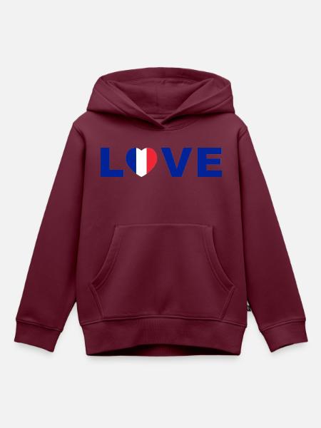 Liebe Frankreich Herz Design - Kinder Premium Organic Hoodie - Burgunderrot