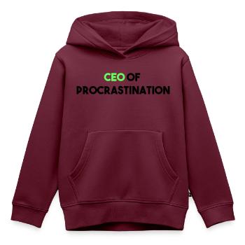 CEO VON PROCRASTINATION - Kinder Premium Organic Hoodie - Burgunderrot - Vorne - AI Model Kid Female (0cm)
