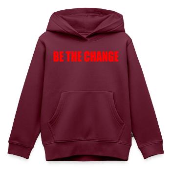 be the change - Kinder Premium Organic Hoodie - Burgunderrot - Vorne - AI Model Kid Female (0cm)