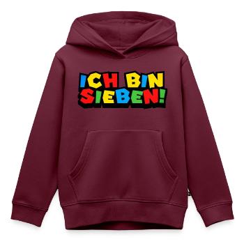 7. GEBURTSTAG - ICH BIN SIEBEN - KINDERGEBURTSTAG - Kinder Premium Organic Hoodie - Burgunderrot - Vorne - AI Model Kid Female (0cm)