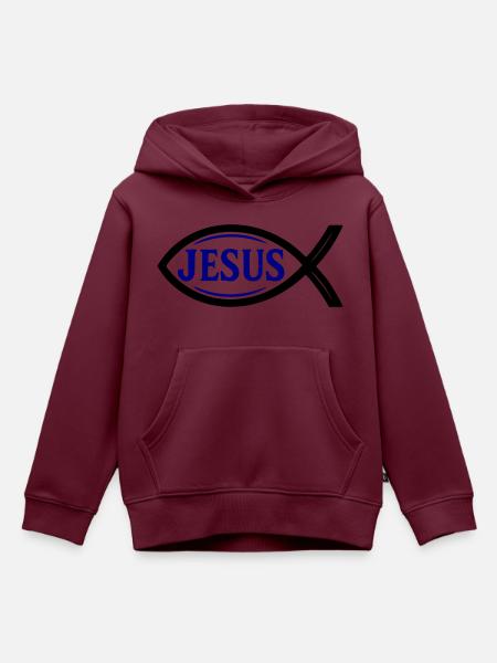 Jesus Fisch - Kinder Premium Organic Hoodie - Burgunderrot