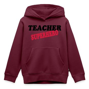 Teacher superhero - Kinder Premium Organic Hoodie - Burgunderrot - Vorne - AI Model Kid Female (0cm)