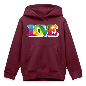 LOVE STATEMENT BUNT GROOVY - Kinder Premium Organic Hoodie - Burgunderrot - Vorne - AI Model Kid Female (0cm)