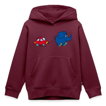 Der Elefant mit rotem Auto - Kinder Premium Organic Hoodie - Burgunderrot - Vorne - AI Model Kid Female (0cm)
