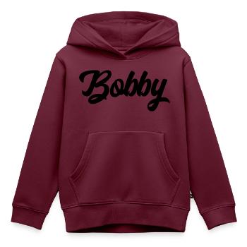 Bobby benutzerdefinierte Text Geburtstagsname - Kinder Premium Organic Hoodie - Burgunderrot - Vorne - AI Model Kid Female (0cm)