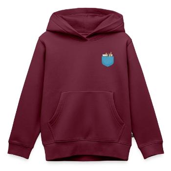 Tasche gefüllt mit Notizbuch, Stift und Bleistiften - Kinder Premium Organic Hoodie - Burgunderrot - Vorne - AI Model Kid Female (0cm)