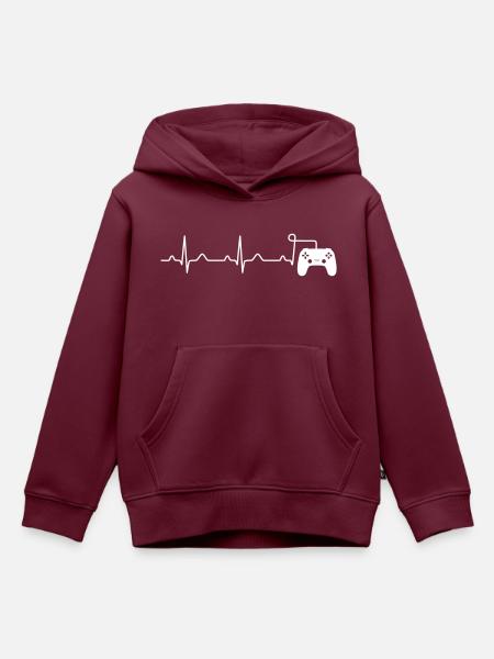 Gamer Heartbeat Gaming Controller Draht - Kinder Premium Organic Hoodie - Burgunderrot
