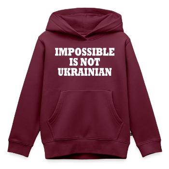 impossible is not ukrainian - ukraine - Kinder Premium Organic Hoodie - Burgunderrot - Vorne - AI Model Kid Female (0cm)
