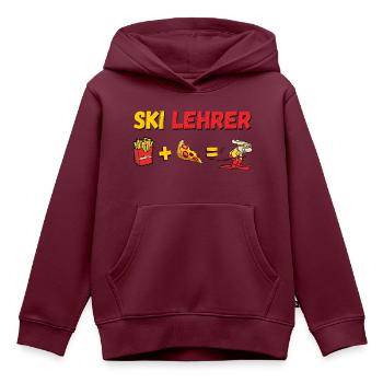 Skilehrer Pizza + Pommes - Kinder Premium Organic Hoodie - Burgunderrot - Vorne - AI Model Kid Female (0cm)