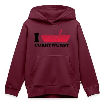 I Love Currywurst - Kinder Premium Organic Hoodie - Burgunderrot - Vorne - AI Model Kid Female (0cm)