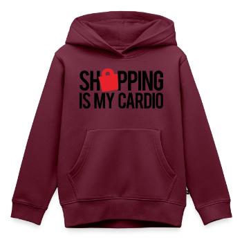 EINKAUFEN IST MEIN CARDIO - Kinder Premium Organic Hoodie - Burgunderrot - Vorne - AI Model Kid Female (0cm)