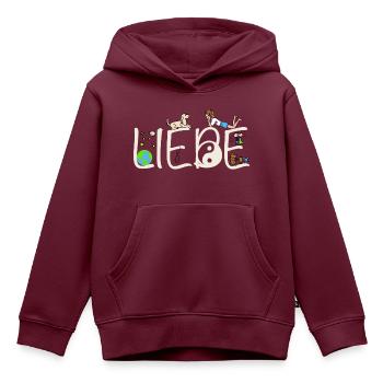 Phil and Paw - Liebe - Kinder Premium Organic Hoodie - Burgunderrot - Vorne - AI Model Kid Female (0cm)