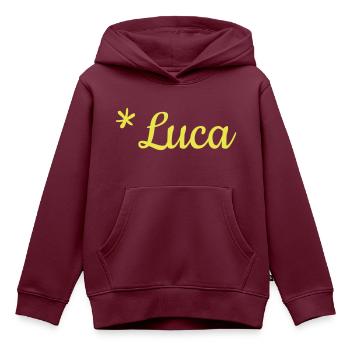 Jungenname Luca als Schriftzug auf Kinderkleidung - Kinder Premium Organic Hoodie - Burgunderrot - Vorne - AI Model Kid Female (0cm)